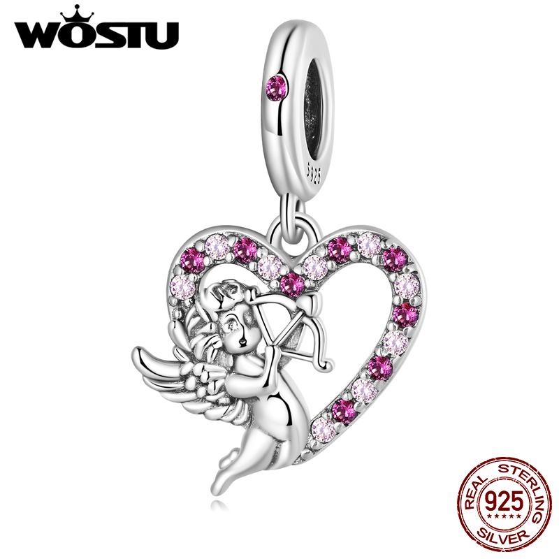 

WOSTU 925 стерлингового серебра Романтический Купидон Любовь Висячие амулеты Бисероплет для женщин Подходит Оригинальный DIY Браслет Ожерелье Ювелирные изделия