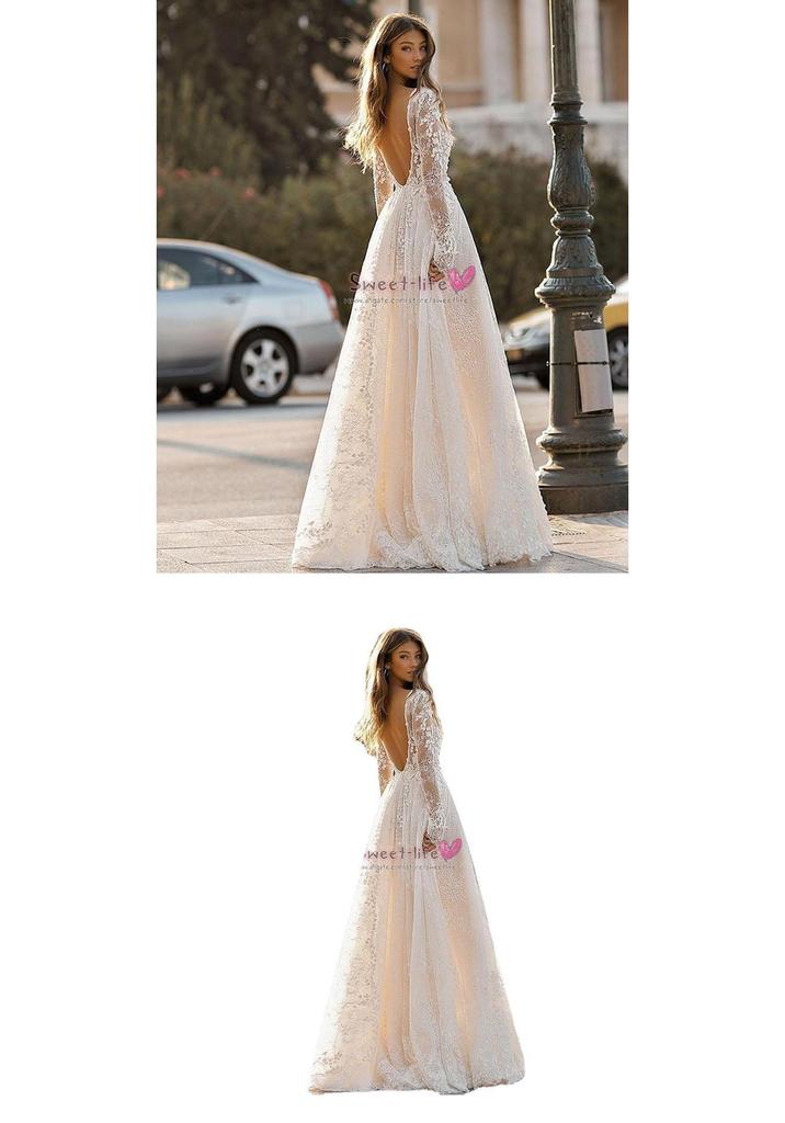 2024 Women's Wedding Dresses: Sexy Lace Long Sleeve Holiday & Evening Party Gowns