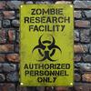 Vintage Zombie Research Facility Biohazard Warning Sign  Durable Tin Plate Metal Wall Decor for Man Cave Garage or Party
