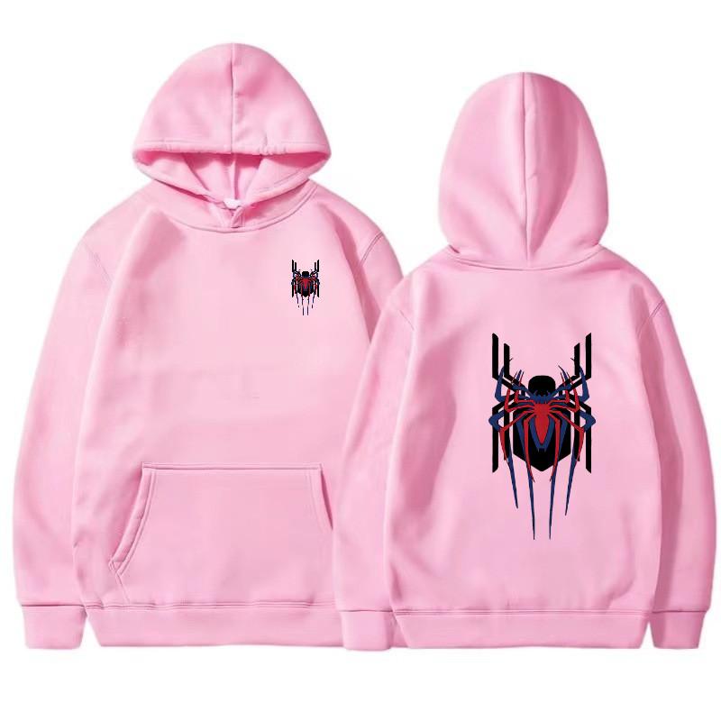 Men's Hoodie Street Fashion Deep Red Spider Print Sweatshirt Brushed Fleece Women's Casual Fun Loose Hoodie