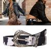 PU Cow Print Waist Belt with Engraved Buckles Wide Waistband Decorative Waist Strap for Women Girl Everyday Outfit