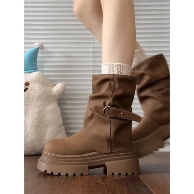 Maillard Short Martin Boots Saison Braun Britische Runde Spitze Plateau Hosenstiefel
