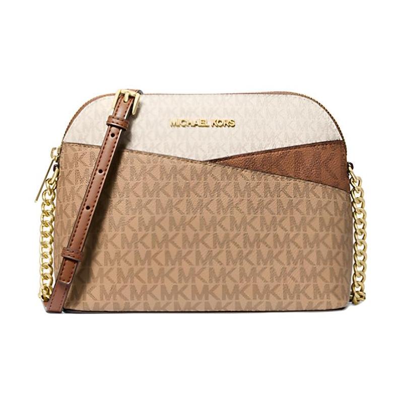MICHAEL KORS Jet Set Travel Logo Print Design Printed Canvas Coated Canvas Crossbody Shoulder Bag Medium Women s Beige коричневый