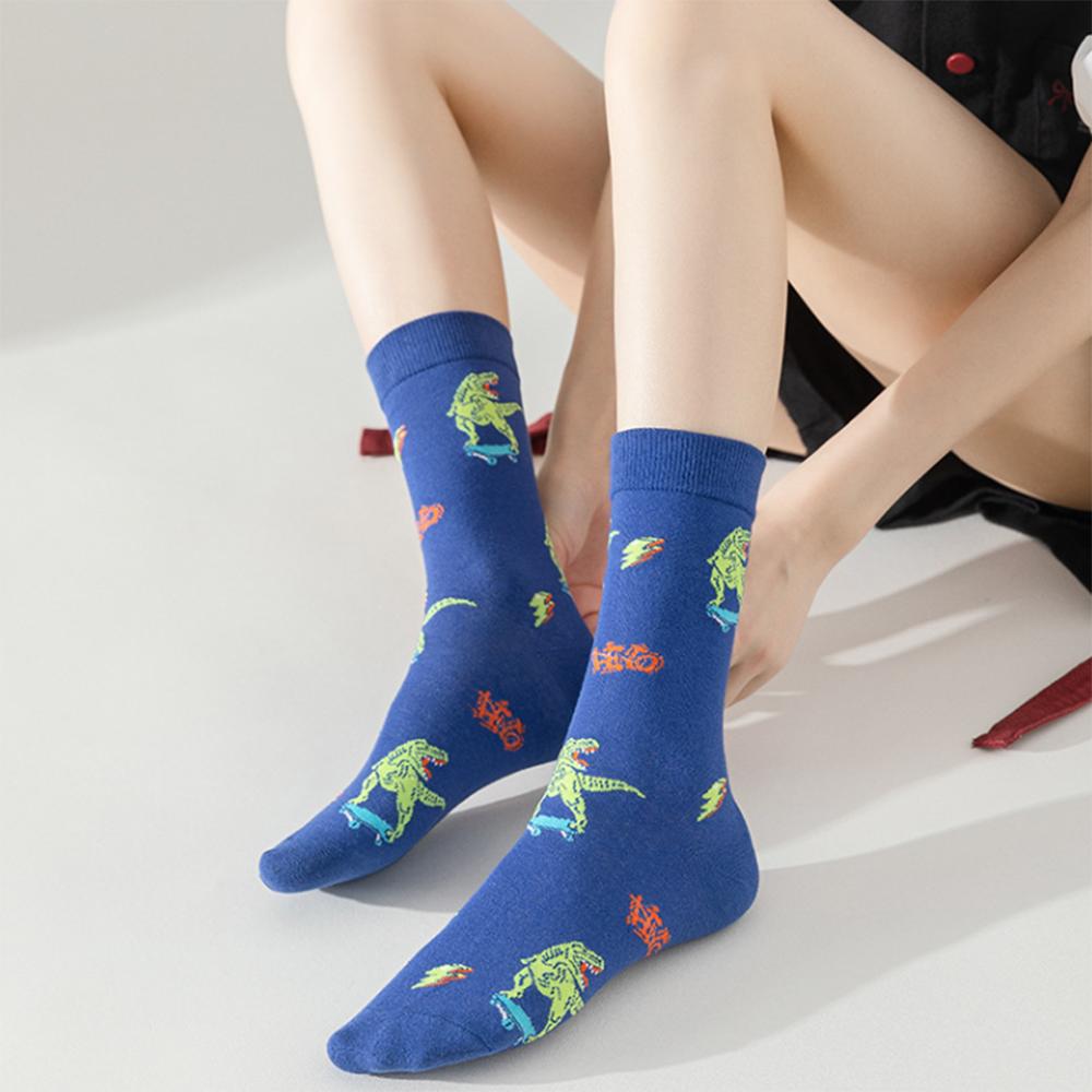 5 Pairs/Set Unisex Novelty Socks Women's Socks Funky Fancy Dinosaur Skull Trendy Funny Casual Cotton Crew Socks for Women