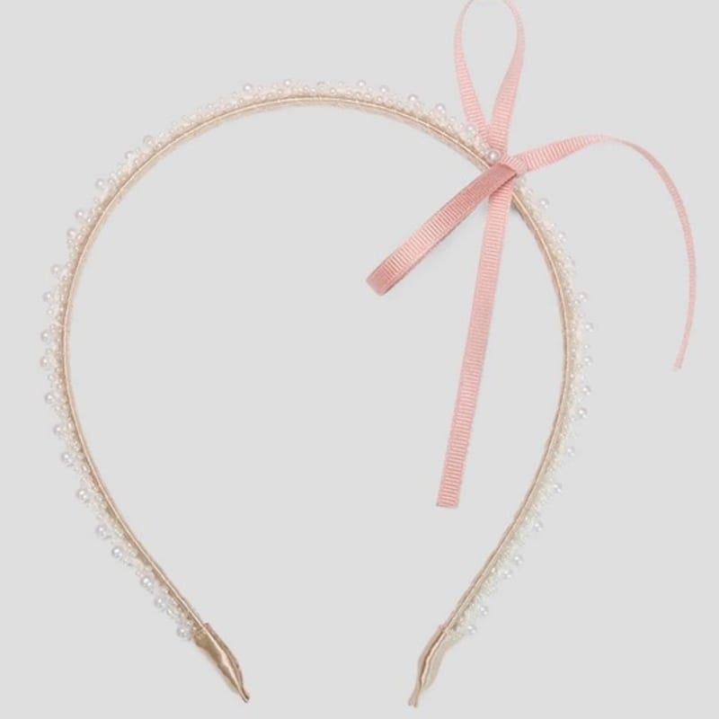 Hish beads ribbon hairband - white