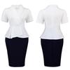 Übergröße Damen Kurzarm Rüschen Farbblock Hoher Bund Bodycon Midi Kleid