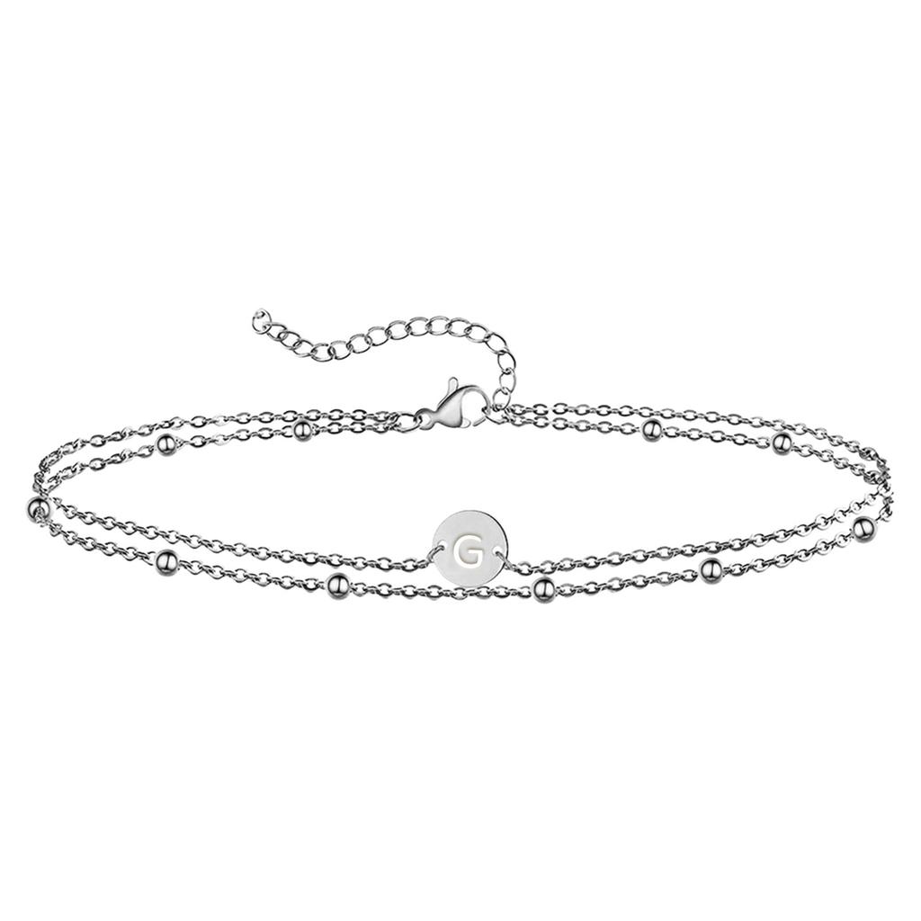 Stainless Steel Bead Chain Round Letter Double-layer Bracelet