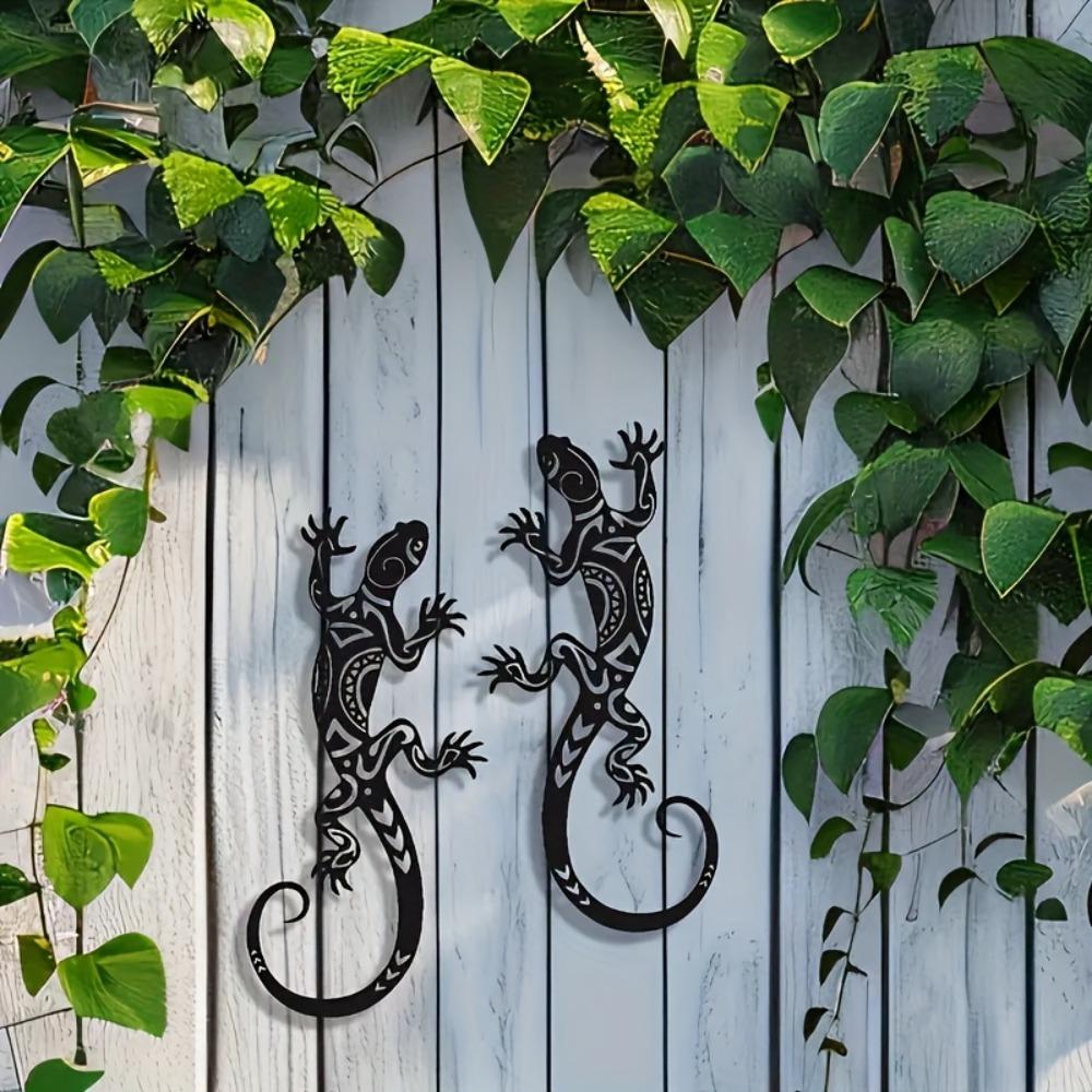 2 Piece Metal Gecko Wall Art Iron Sculpture Modern Home Garden Decor Indoor Outdoor