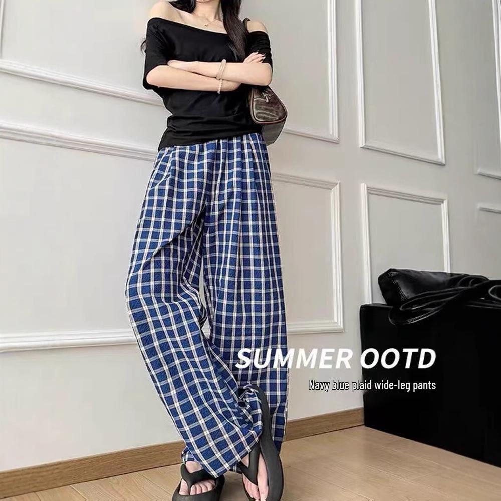 

Luosi Plaid Wide-Leg Pants: Retro, Loose-Fit, Versatile Women s Style for 2025 M (recommended for 96-105 lbs)
