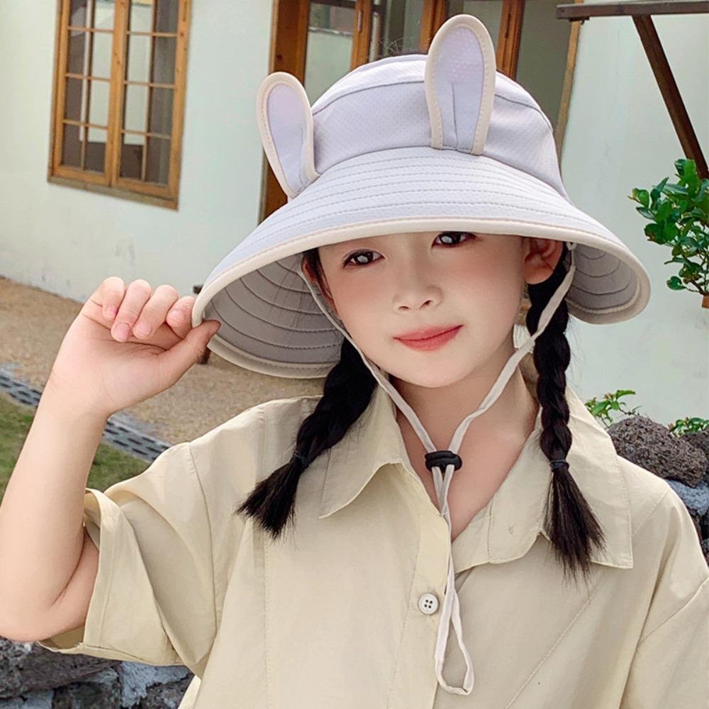 Korean Style Rabbit Ear Sunhat Adjustable Children Fishman Hat Cute Wide Brim Peaked Cap  Spring