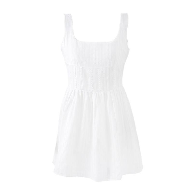 

Fashion Summer off-the-Shoulder Dress Women s Sexy Slimming Sense of Design A- line Jacquard Nipped-Waist Vest Dress White L