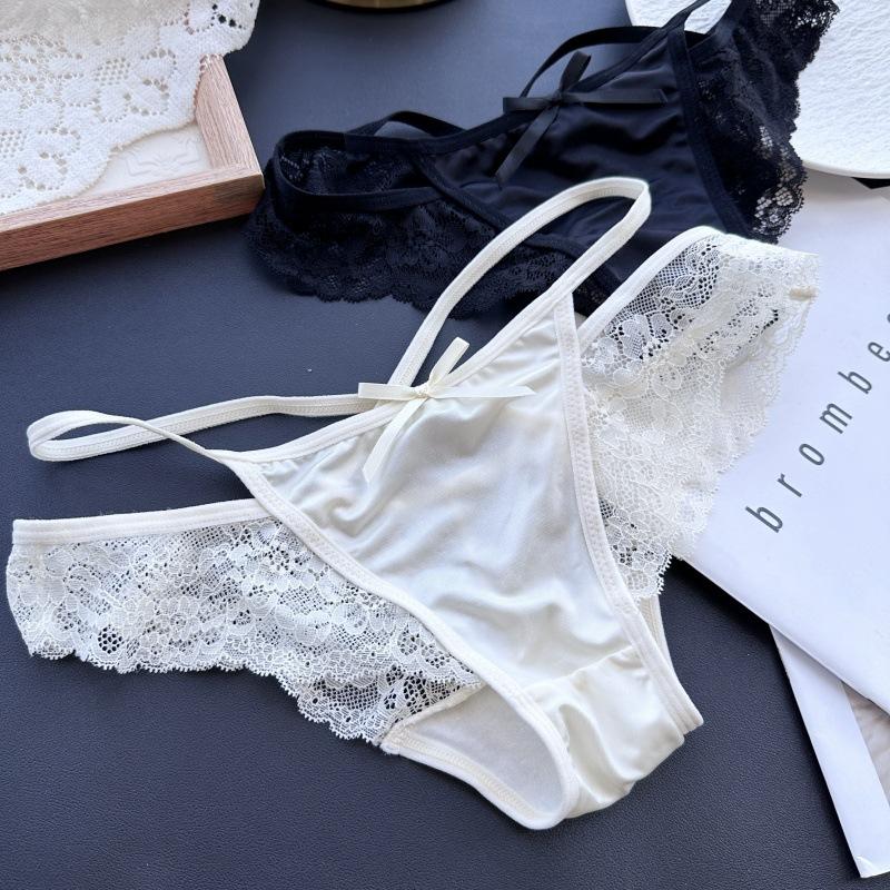 Ladies Spring Summer Light Luxury Satin Cross Ice Silk Lace Sexy Panties