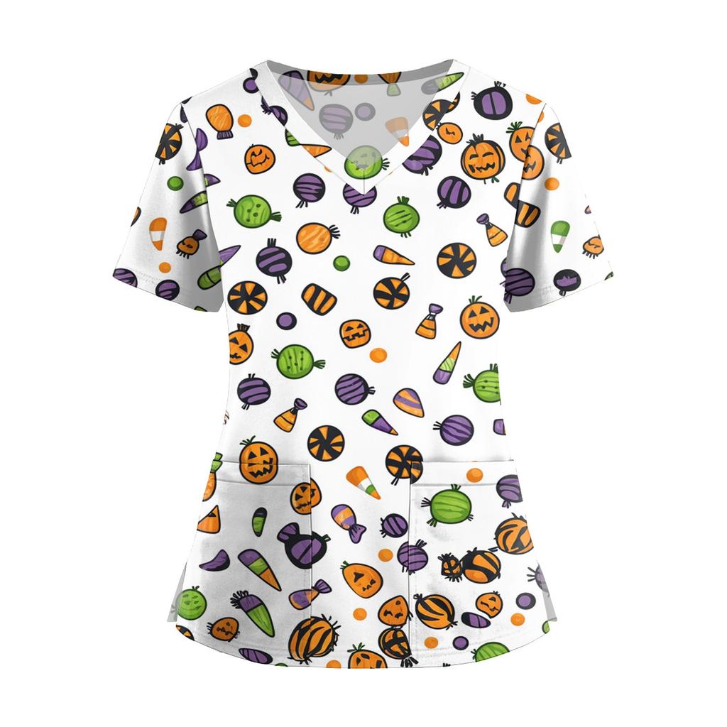 Dámská móda Overal s krátkým rukávem a výstřihem do V s kapsami Potisk Topů Oblečení