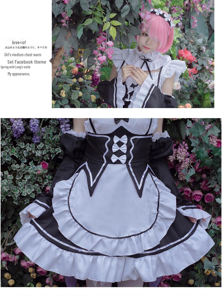 Re:Kostým pro cosplay Zero Rem & Ram nadměrné velikosti - Roztomilý služebnický outfit pro crossdressery