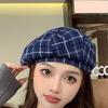 Frauen Winter Baskenmütze Plaid Print Kontrast Farbe Elastische Einstellbar Weiche Warme Dekorative Dome Dame Kappe Maler Hut
