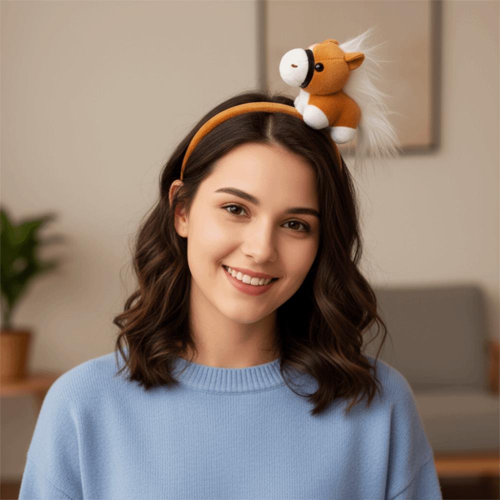 Cartoon Horse Hair Hoop Mascot Headpiece Sweet Plush Horse Headband  Party Decoration
