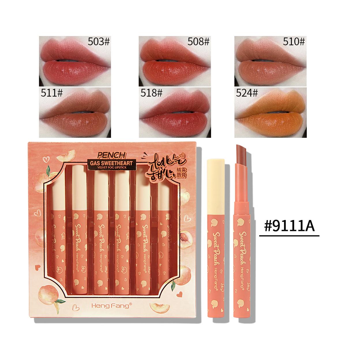 

6 шт./компл. персиковая бархатная губная помада в форме сердца, водостойкая стойкая косметика для губ 1,5 г x 6 шт.