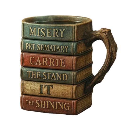 Raamatusarja kohvikruus ergonoomilise käepidemega, kerge disainiga, virnastatav raamatukruus, kodukontori jooginõud