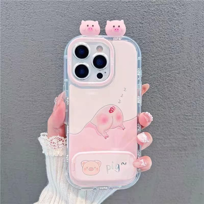 Probe Piggy for Apple 16 Feather Cream Phone Case for IPhone15promax Cartoon 14/13