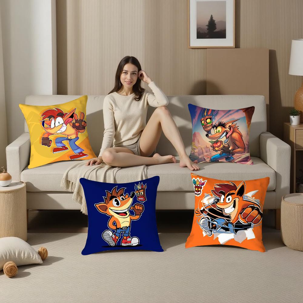 C-Crash B-Bandicoot Kissenbezug Plüschstoff Weich Beidseitiger Druck Sofakissenbezug Dekokissenbezüge