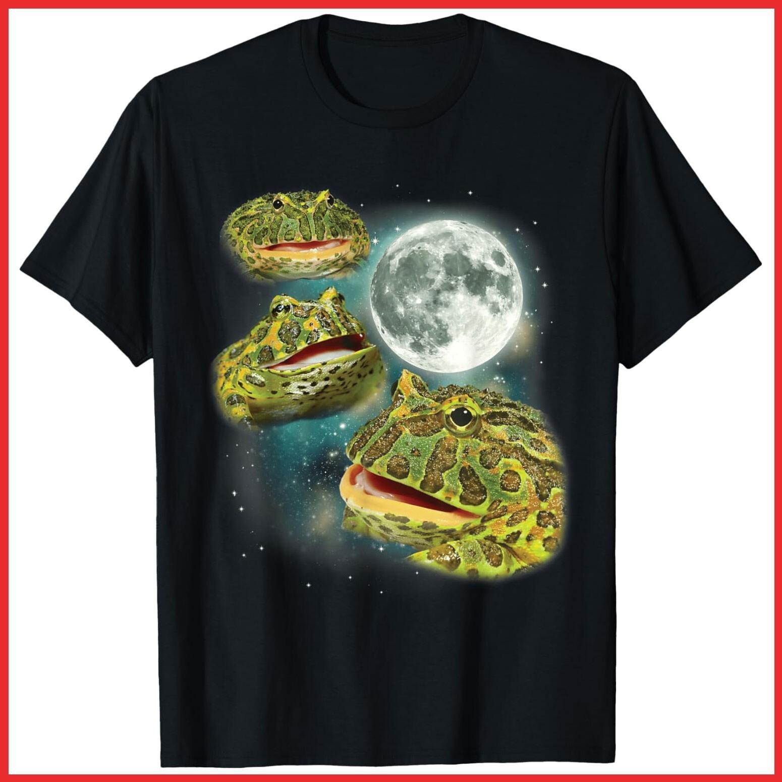 Three Frog Moon 3 Frogs Howl At The Moon Parody Meme Black Cotton T-Shirt S-5XL S