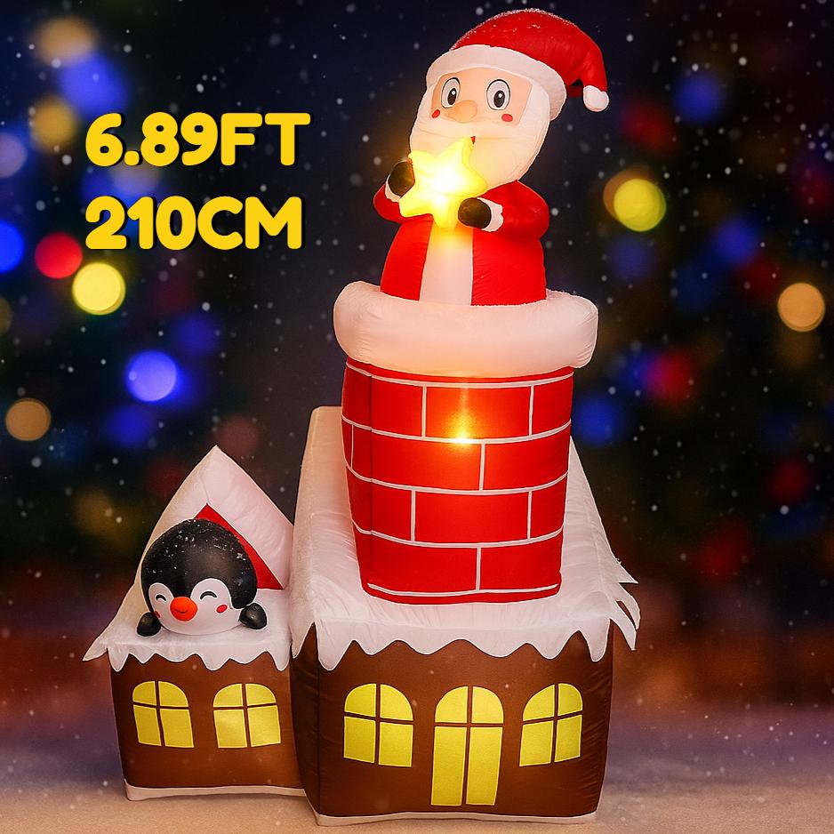 6.89FT Inflatable Toy Santa Chimney Penguin House Xmas Festive Holiday Gift Decoration for Yard Supplie Home Decoration Ornament