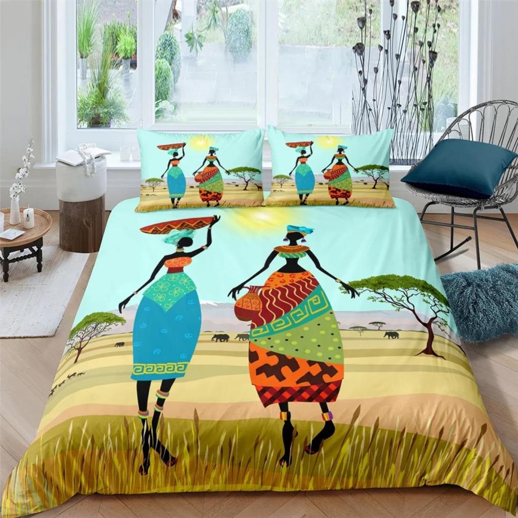 Exotic Style Bedding Set African Women Print Duvet Set Traditional Bedroom Decoration