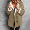 Women's Button Suede Long Windbreaker Coat Warm Long Sleeve Jacket Hooded Coat