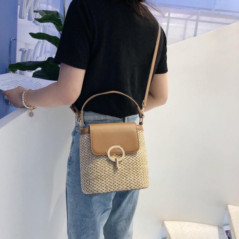 Small Straw Bucket Bags for Women Summer Crossbody Bags Lady Travel Purses and Handbags Female Shoul