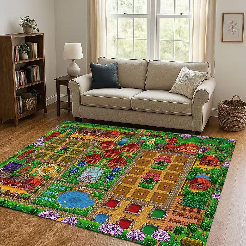 Retro Pixel Game Stardew Valley Farm Map Living Room Non-Slip Area Rug Soft Carpet for Bedroom Playroom Sofa,Home Decor Doormat