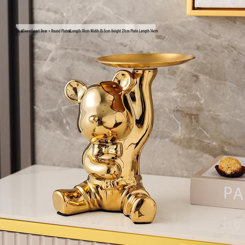 Elegant Ceramic Bear Storage Tray & Piggy Bank - Hallway Shoe Cabinet & Living Room Decor