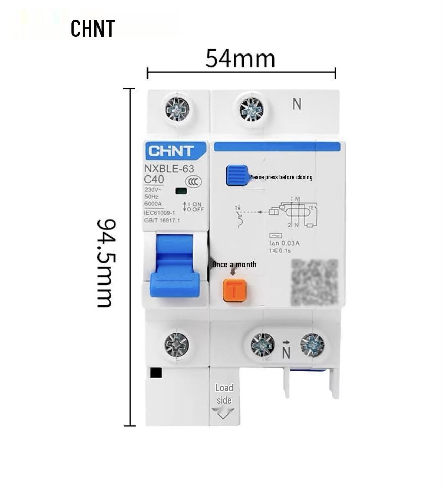 Chint 2P MCB Circuit Breaker with Air Switch, 220V RCD, 32A/63A, for Three-Phase Household Electrical Protection