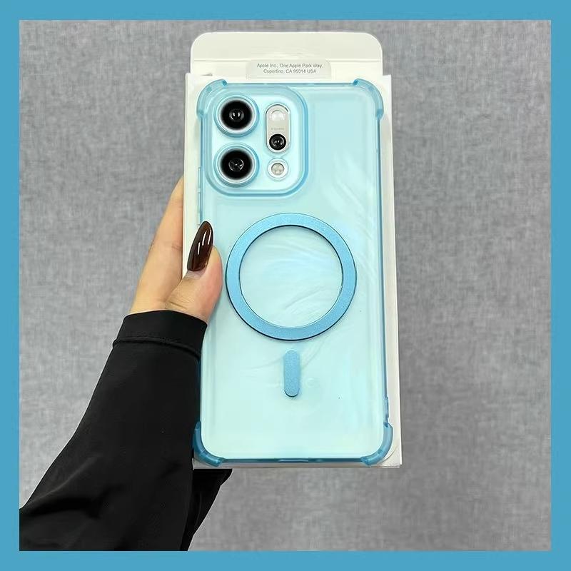 

Чехлы для OPPO Find X9 Pro Ударопрочный чехол-подушка безопасности с магнитной беспроводной зарядкой для Find X9 X9Pro Magsafe Полупрозрачная накладка на телефон Oppo Find X9 синий