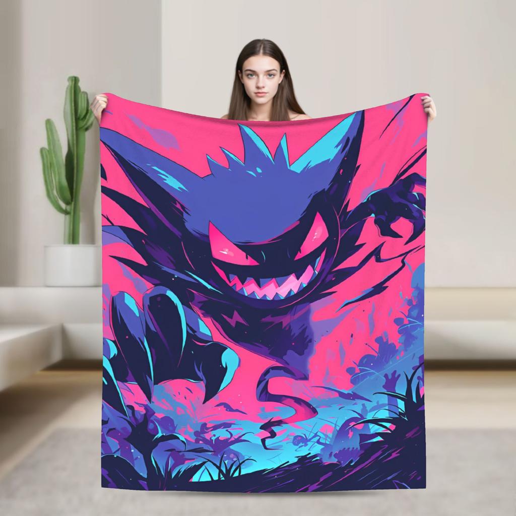 Anime Gengar Dark Pattern Blankets Quality Warm Pokemoned Throw Blanket Spring Decorative Bedroom Print Bedspread