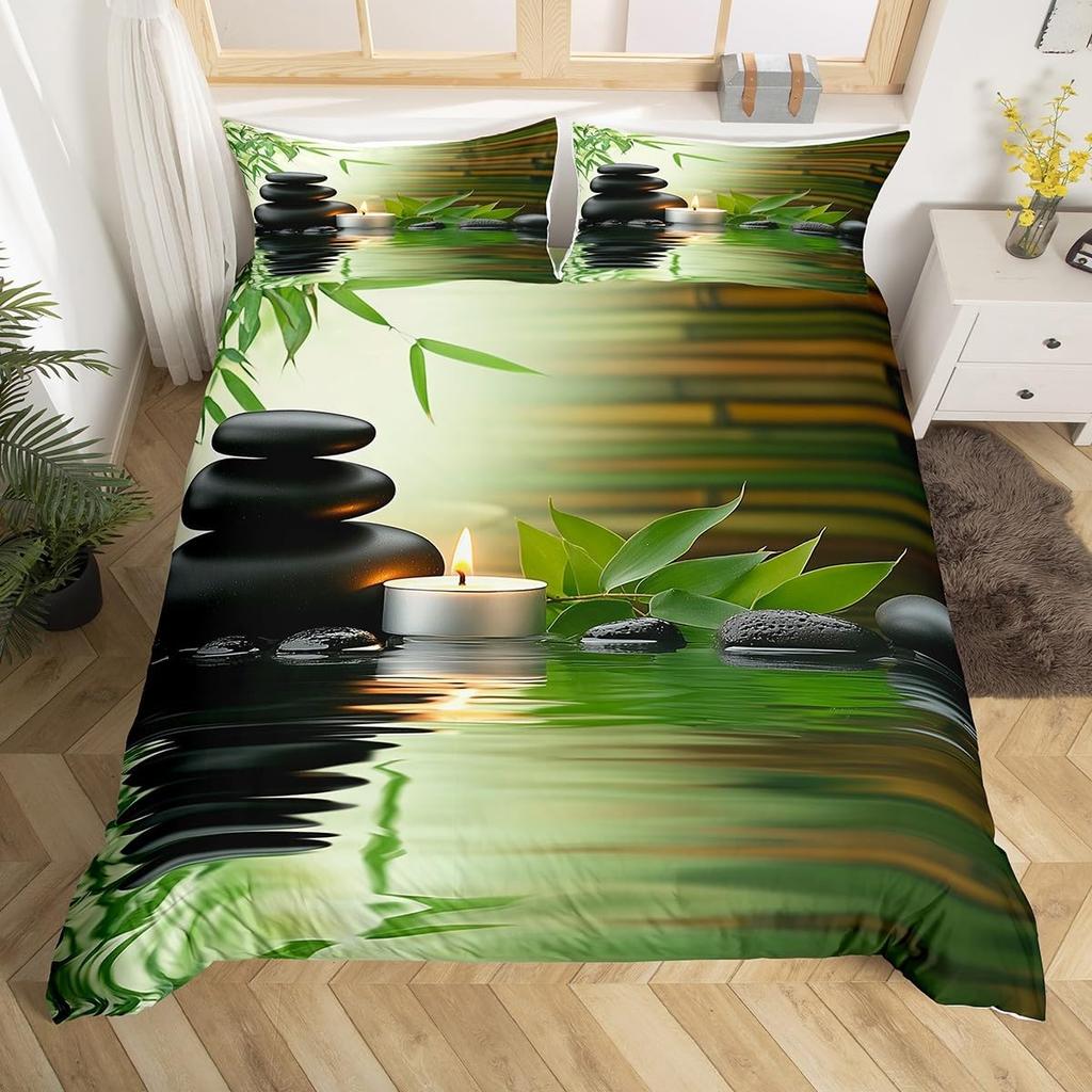 Comforter Minimalist Zen Stone Boho Comforter Purple Flowers Twin Bedding Setblack Stones Print Bed Set For Girls Woman