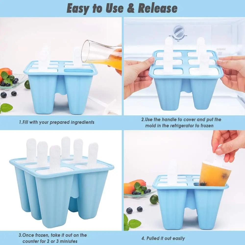 6 Girds Creative Silicone Ice Mold for Home Use Summer DIY Homemade Ice Cream Mold Kids Popsicle Ice Cube Tray Freeze Box