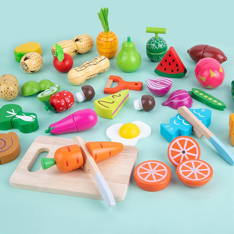 6/9/12pcs Fruit Cutting Toys Magnetic Wooden Cutting Fruits Vegetables Play House Simulation Kitchen Food Toys for Children