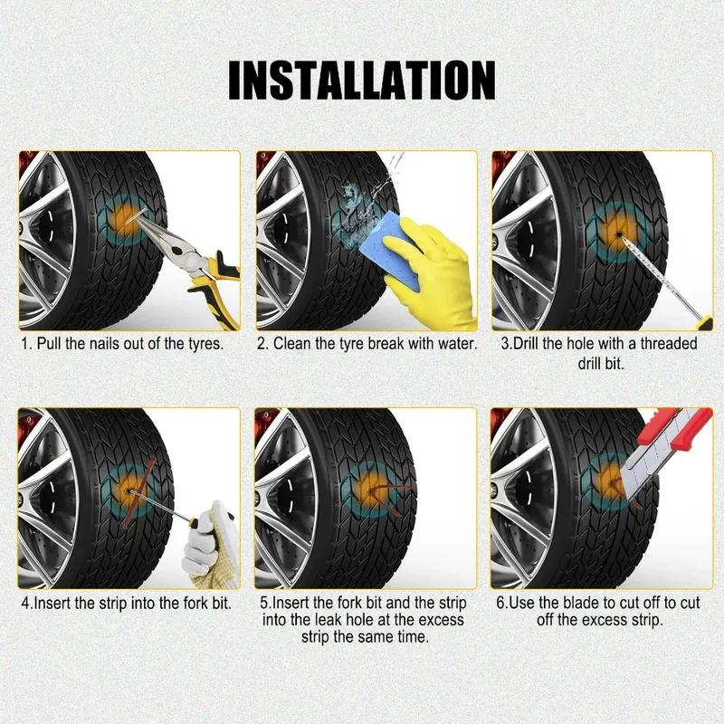 Auto-Motorrad-Reifenreparaturset, Reifenpannenstopfen-Werkzeug, Reifenpannen-Notfall für Reifenstreifen, Rührkleber-Reparatur-Tool-Set