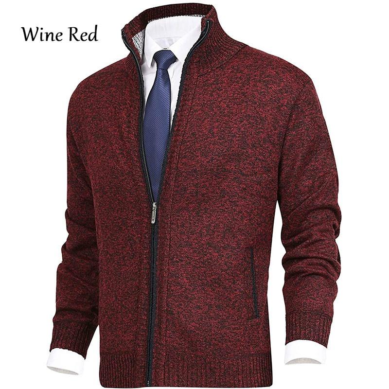 Men's Casual Knit Cardigan Sweaters Slim Fit Fleece Full Zip Thick Knitted Cardigan Winter Outwear