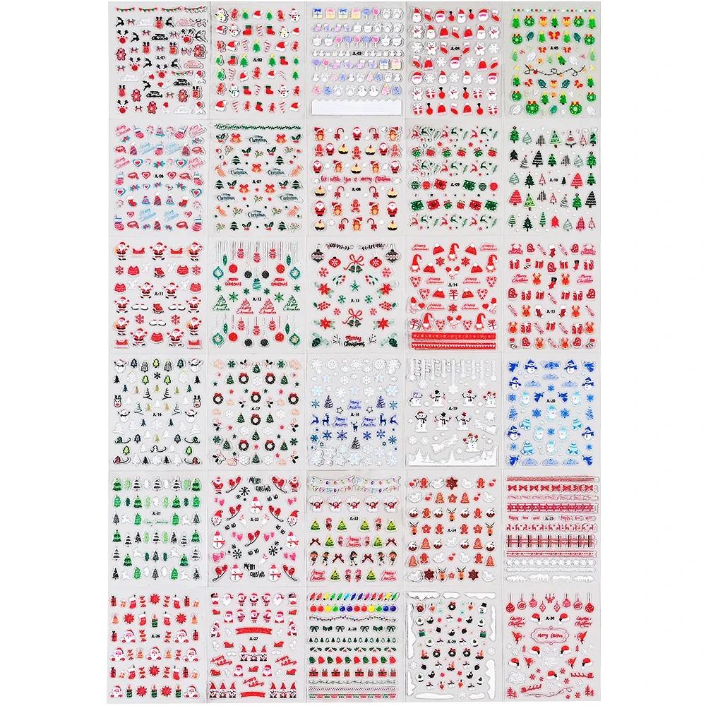 30 Stück Weihnachten Geprägt Glitzer 5D Nagelaufkleber 6*5cm Elch Schneeflocke Bär Schneemann Xmas Aufkleber Winter Maniküre Glitzer Aufkleber