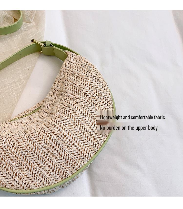 High-End Straw Woven Crescent Shoulder Bag: Fashionable, Pastoral Style, Hollowed-Out Versatile Handbag/Crossbody Bag for Casual Travel