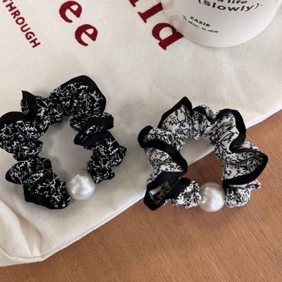 Haargummi-Accessoires für Frauen Mädchen koreanisches Scrunchie kleines Band elastisches Gummi Perle Vintage-Blumen führende Mode Erwachsene