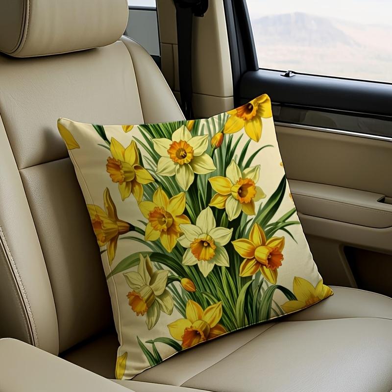 Spring Yellow Daffodil Pattern Double-Sided Throw Pillow Cover, Decorative Cushion Case For Living Room And Bedroom