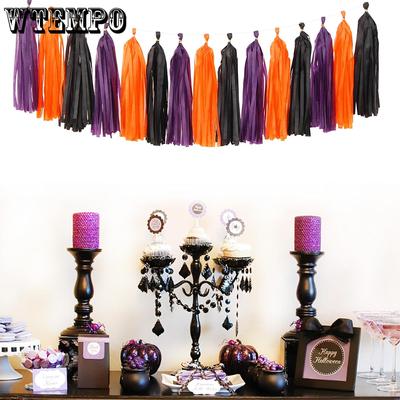 WTEMPO Black-Orange-Purple Halloween Party Decorations Tissue Paper Tassel Garland Backdrop Graduation Wedding Birthday Banner Baby Shower Decor
