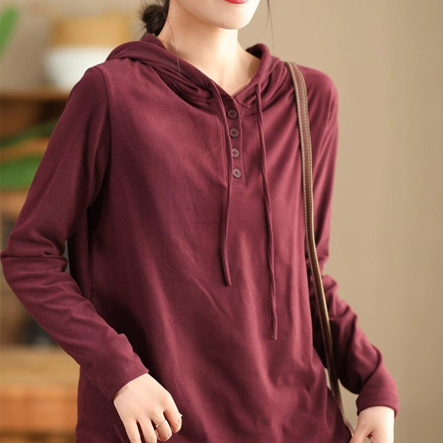 Yuanyuanmei Autumn Mickey Fleece Hoodie: Soft, Long Sleeve, Loose Fit, Slimming Pullover.