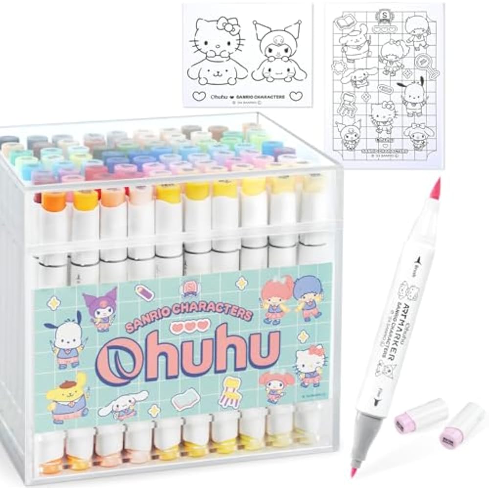 Sanrio Characters x Ohuhu Illustration Marker Brush Type, 80 Colors, 81 Pens, Professional Favori...
