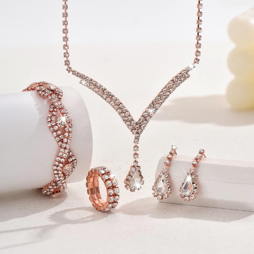 Girls' Jewelry, Flash Diamond Necklace, Earrings, Stud Earrings, Wedding Jewelry Set.