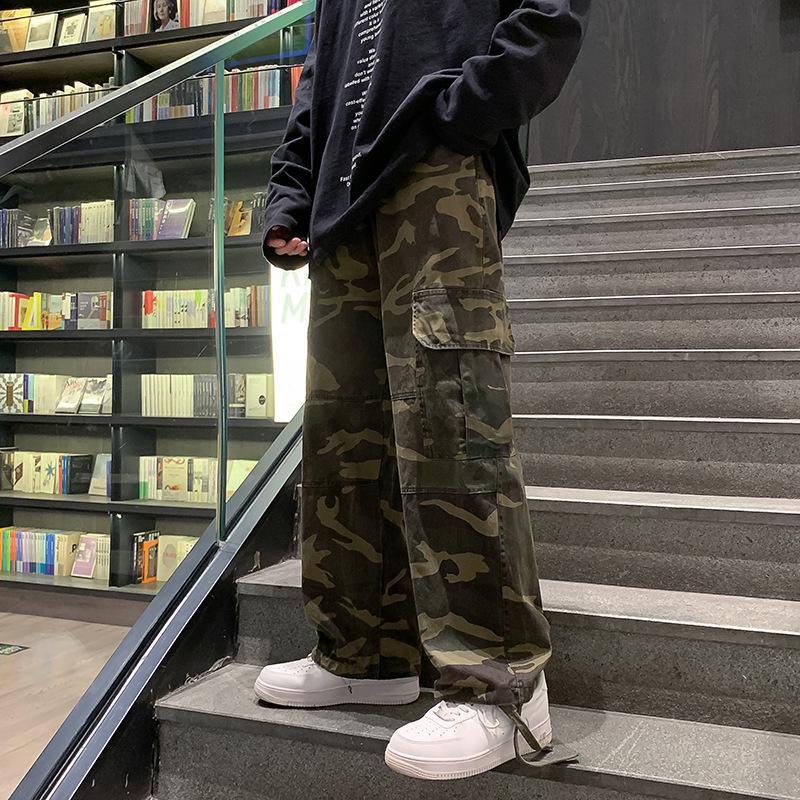 

Men s Hong Kong Camouflage Loose Straight-Leg Drawstring Pants - Harajuku Hip-Hop Style Casuals Medium камуфляжний