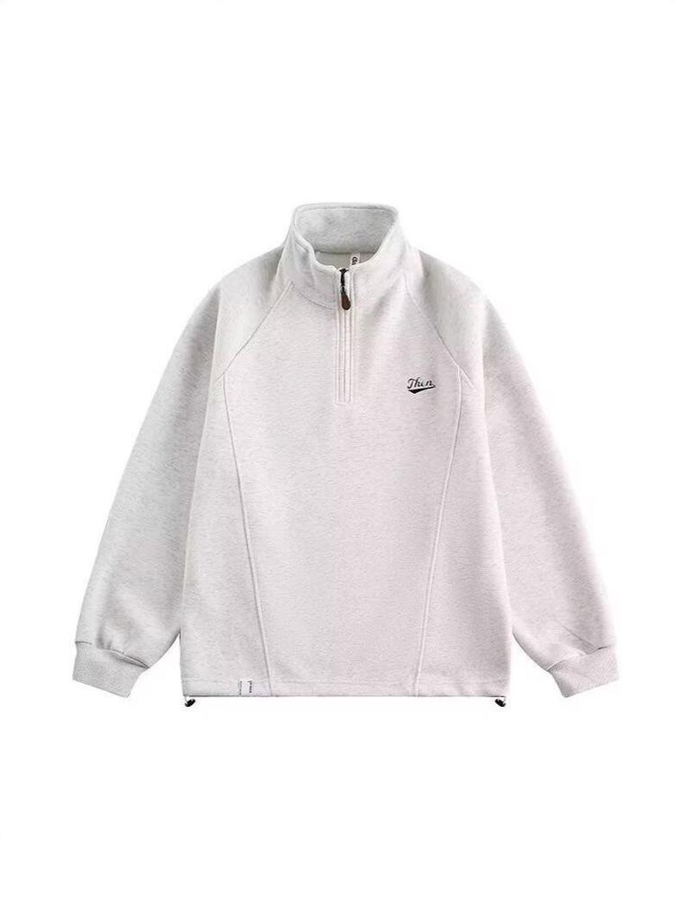 Unisex Heavyweight Embroidered Half-Zip Hoodie: Trendy, Loose Fit, Stand Collar, Long Sleeve, Perfect for Autumn/Winter Sports and Layering.