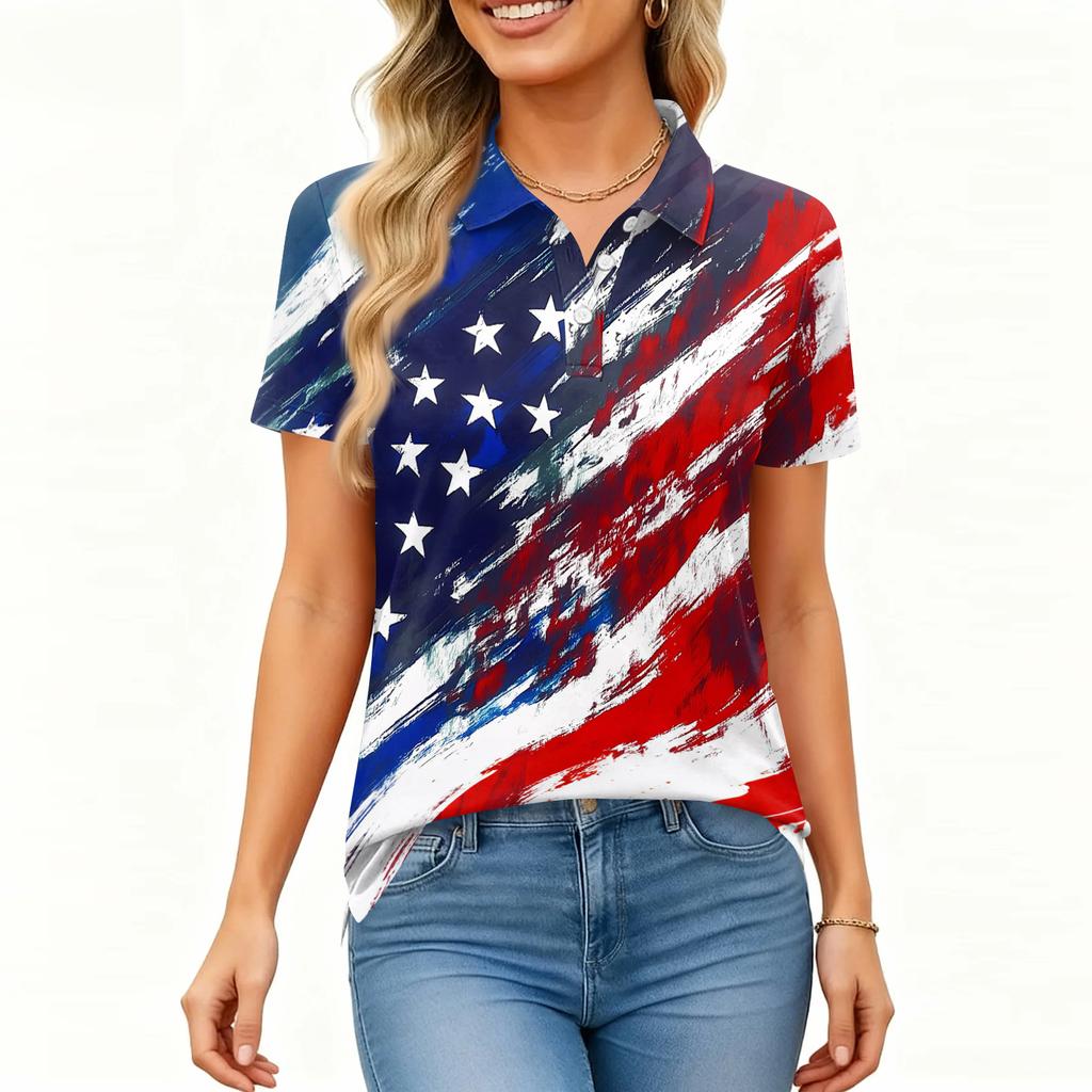 Women's Fashion Casual Lapel Short Sleeve Printed Shirt Women's Button Up Tops